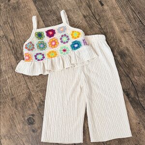 Baby Boho Cream Crochet Top and Pants Set